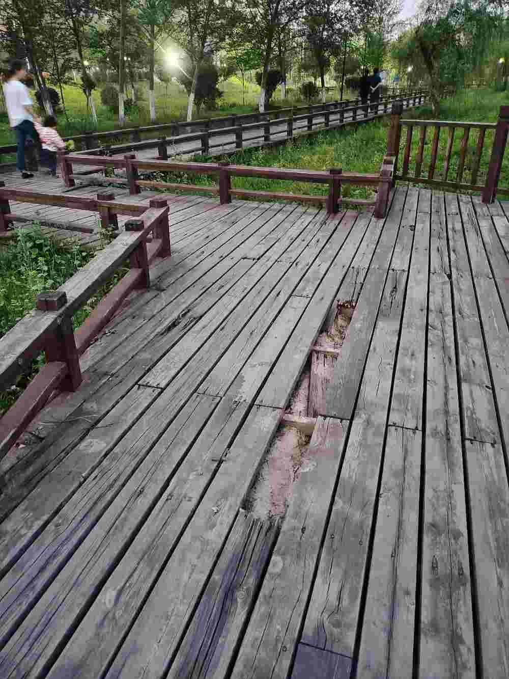 长寿镇郑段河边景观木桥破损严重